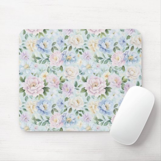 Roze Blauwe Gele Bloemen Muismat (Met muis)