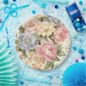 Roze Blauwe Gele Bloemen Papieren Bord (Feest)