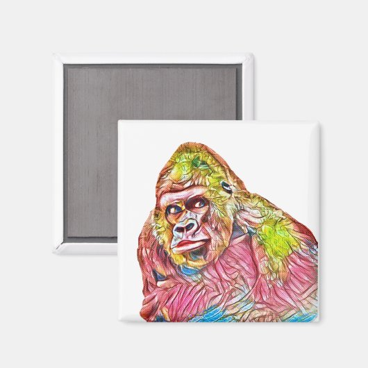 Roze blauwe gele Gorilla-schilderijen Magneet (Voorkant / Achterkant)