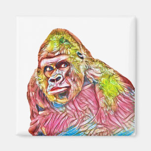 Roze blauwe gele Gorilla-schilderijen Magneet