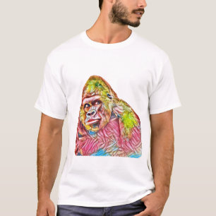 Roze blauwe gele Gorilla-schilderijen T-shirt