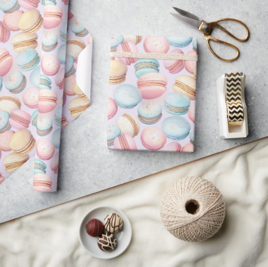 Roze Blauwe Gele Macarons Verjaardag Cadeaupapier (Crafts)