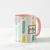 Roze, blauwe gele pasta Mok voor geborsteld pensee (Voorkant rechts)