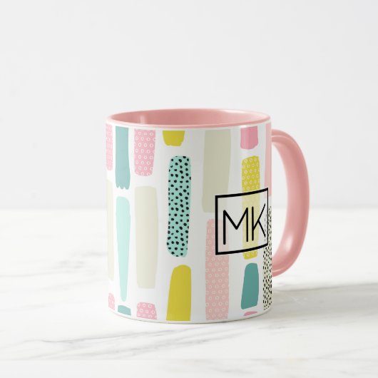 Roze, blauwe gele pasta Mok voor geborsteld pensee (Voorkant rechts)