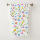 Roze, blauwe, gele pruimelpatroon bad handdoek (Insitu)