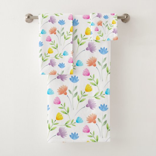 Roze, blauwe, gele pruimelpatroon bad handdoek (Insitu)