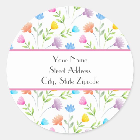 Roze, blauwe, gele pruimelpatroon ronde sticker (Voorkant)