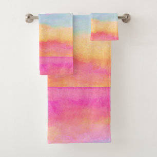 Roze blauwe gele regenboog Abstracte strepen Bad Handdoek