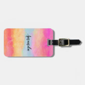 Roze blauwe gele regenboog Abstracte strepen Bagagelabel (Voorkant horizontaal)