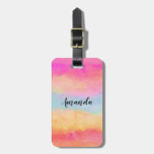 Roze blauwe gele regenboog Abstracte strepen Bagagelabel (Voorkant verticaal)