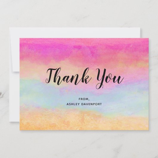 Roze blauwe gele regenboog Abstracte strepen Bedankkaart (Voorkant)