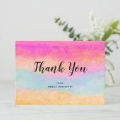 Roze blauwe gele regenboog Abstracte strepen Bedankkaart (Staand voorkant)