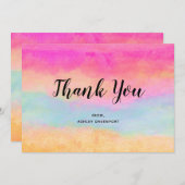 Roze blauwe gele regenboog Abstracte strepen Bedankkaart (Voorkant / Achterkant)