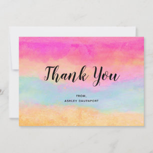 Roze blauwe gele regenboog Abstracte strepen Bedankkaart