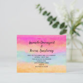 Roze blauwe gele regenboog Abstracte strepen bruil Uitnodiging Briefkaart (Staand voorkant)