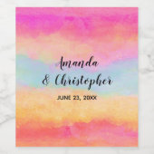 Roze blauwe gele regenboog Abstracte strepen bruil Wijn Etiket (Enkel label)