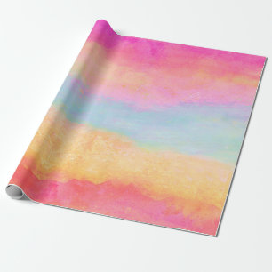 Roze blauwe gele regenboog Abstracte strepen Cadeaupapier