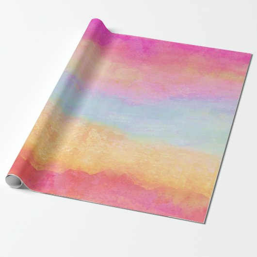 Roze blauwe gele regenboog Abstracte strepen Cadeaupapier (Uitgerold)