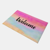 Roze blauwe gele regenboog Abstracte strepen Deurmat (Schuin)