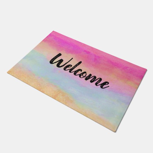 Roze blauwe gele regenboog Abstracte strepen Deurmat (Schuin)