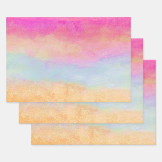 Roze blauwe gele regenboog Abstracte strepen Inpakpapier Vel (Set)