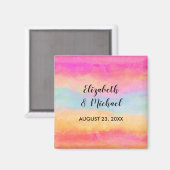 Roze blauwe gele regenboog Abstracte strepen Magneet (Voorkant / Achterkant)