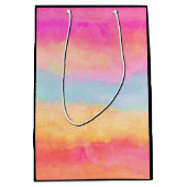 Roze blauwe gele regenboog Abstracte strepen Medium Cadeauzakje (Voorkant)