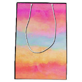 Roze blauwe gele regenboog Abstracte strepen Medium Cadeauzakje (Achterkant)