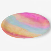 Roze blauwe gele regenboog Abstracte strepen Papieren Bordje (Gekanteld)
