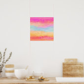Roze blauwe gele regenboog Abstracte strepen Poster (Keuken)