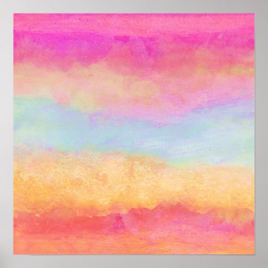 Roze blauwe gele regenboog Abstracte strepen Poster (Voorkant)