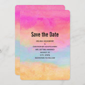 Roze blauwe gele regenboog Abstracte strepen Save The Date (Voorkant / Achterkant)