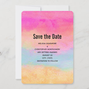 Roze blauwe gele regenboog Abstracte strepen Save The Date