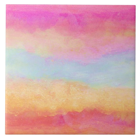 Roze blauwe gele regenboog Abstracte strepen Tegeltje (Voorkant)