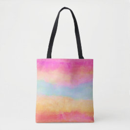 Roze blauwe gele regenboog Abstracte strepen Tote Bag