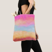Roze blauwe gele regenboog Abstracte strepen Tote Bag (Dichtbij)