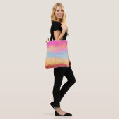 Roze blauwe gele regenboog Abstracte strepen Tote Bag (Op model)