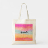 Roze blauwe gele regenboog Abstracte strepen Tote Bag (Achterkant)