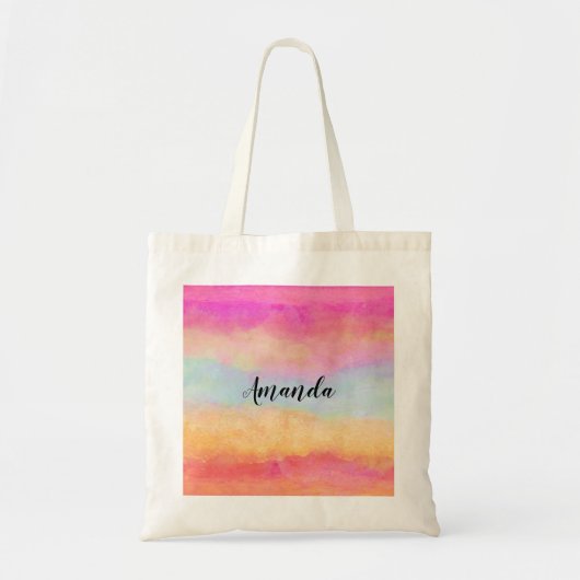 Roze blauwe gele regenboog Abstracte strepen Tote Bag (Voorkant)