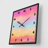 Roze blauwe gele regenboog Abstracte strepen Vierkante Klok (Hoek)