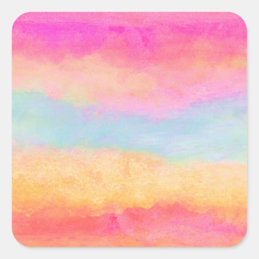 Roze blauwe gele regenboog Abstracte strepen Vierkante Sticker (Voorkant)