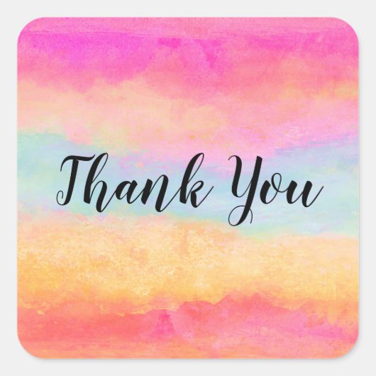 Roze blauwe gele regenboog Abstracte strepen Vierkante Sticker (Voorkant)