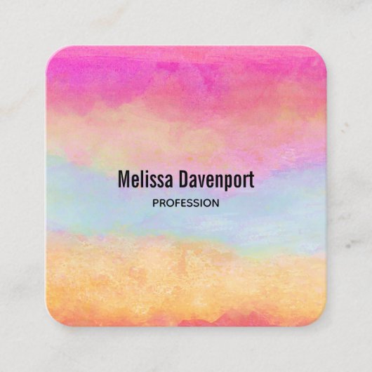 Roze blauwe gele regenboog Abstracte strepen Vierkante Visitekaartje (Voorkant)