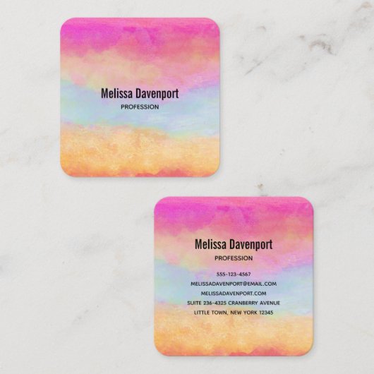 Roze blauwe gele regenboog Abstracte strepen Vierkante Visitekaartje (Voorkant / Achterkant)