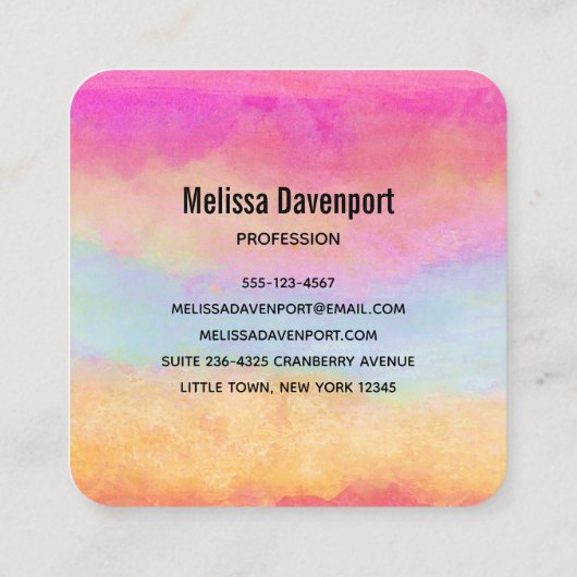 Roze blauwe gele regenboog Abstracte strepen Vierkante Visitekaartje (Achterkant)