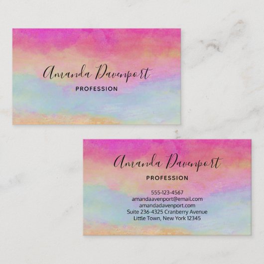 Roze blauwe gele regenboog Abstracte strepen Visitekaartje (Voorkant / Achterkant)