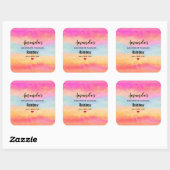 Roze blauwe gele regenboog Abstracte Stripenkast Vierkante Sticker (Vel)