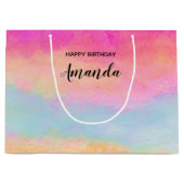 Roze blauwe gele regenboog Abstracte stripes Birth Groot Cadeauzakje (Voorkant)