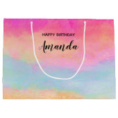 Roze blauwe gele regenboog Abstracte stripes Birth Groot Cadeauzakje (Achterkant)