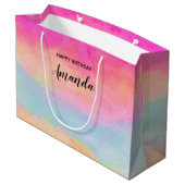 Roze blauwe gele regenboog Abstracte stripes Birth Groot Cadeauzakje (Achterkant Gekanteld)